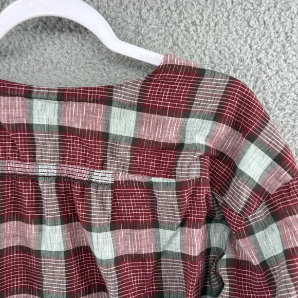 Madewell Plaid Button Front Peasant Blouse Red Gray Check XS 100% Cotton - Picture 3 of 11